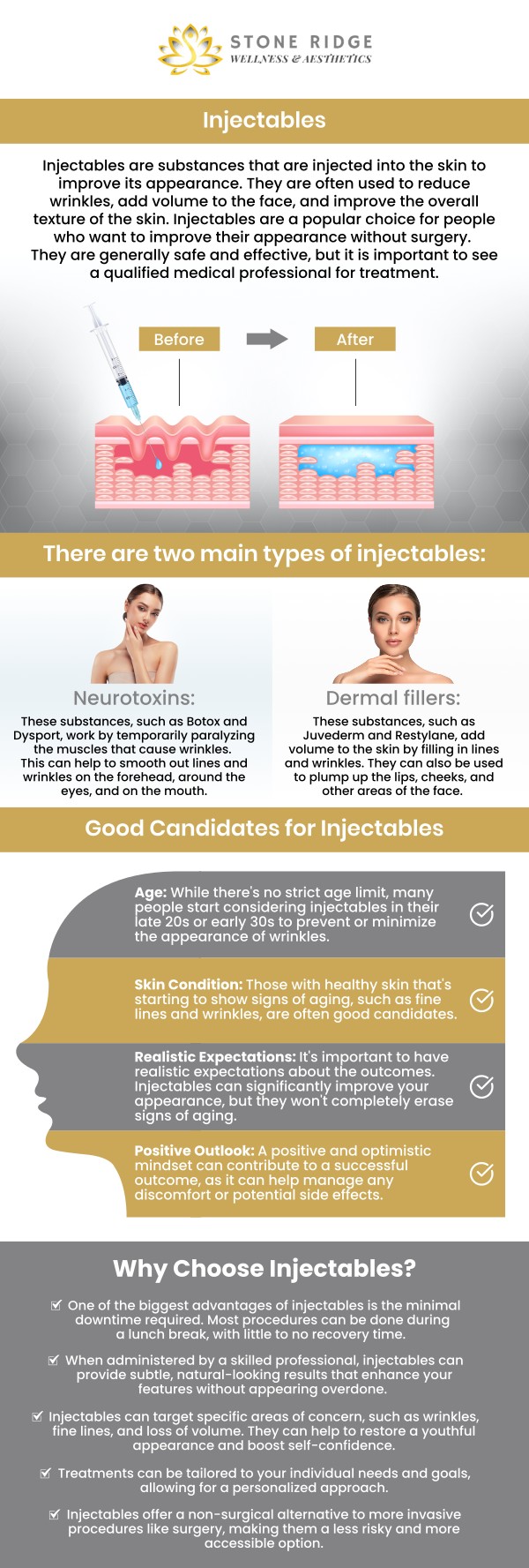 At Stone Ridge Wellness and Aesthetics, Dr. Ria Shirsolkar, MD, MS is a trusted injectables specialist who specializes in helping you achieve a refreshed, youthful appearance. Whether it’s smoothing out wrinkles with Botox or adding volume with dermal fillers, Dr. Shirsolkar tailors each treatment to highlight your natural beauty. For more information, contact us or schedule an appointment online. We are located at 24560 Southpoint Dr, Suite 220, Aldie, VA 20105. At Stone Ridge Wellness and Aesthetics, Dr. Ria Shirsolkar, MD, MS is a trusted injectables specialist who specializes in helping you achieve a refreshed, youthful appearance. Whether it’s smoothing out wrinkles with Botox or adding volume with dermal fillers, we tailor each treatment to highlight your natural beauty. For more information, contact us or schedule an appointment online. We are located at 24560 Southpoint Dr, Suite 220, Aldie, VA 20105.